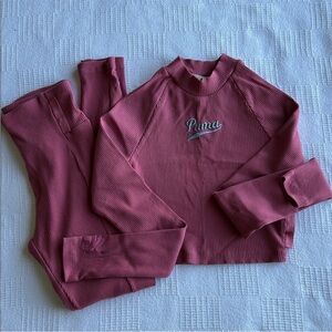 Puma Women’s Pink long sleeve cropped ribbed workout set 
size small